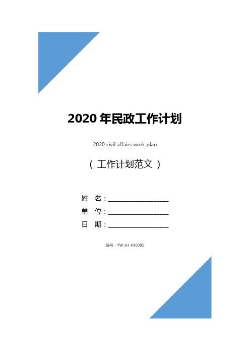 2020年民政工作计划