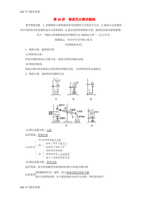 [K12学习]2018版高考化学一轮复习 第36讲 物质的分离和提纯练习 新人教版