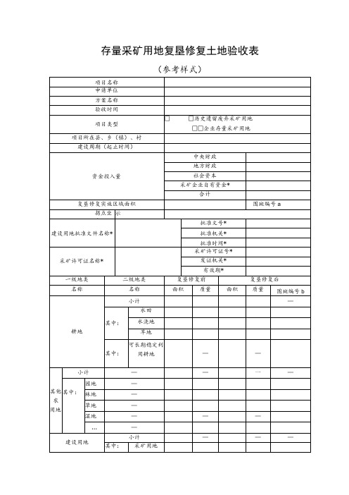 存量采矿用地复垦修复土地验收表