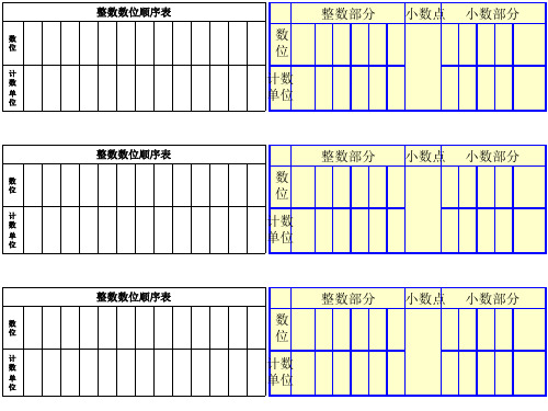 整数、小数数位顺序表(学生纸)