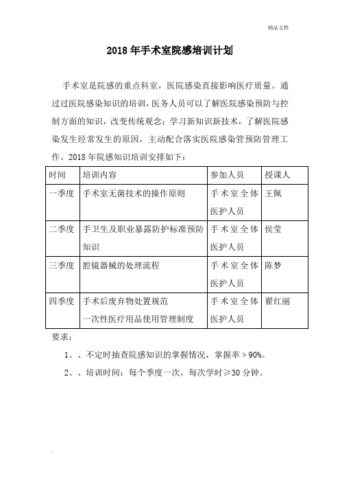 2015年手术室院感培训计划