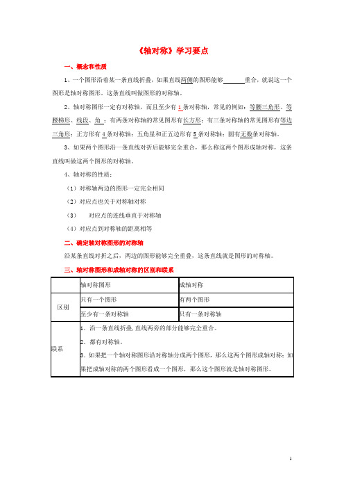 七年级数学下册51轴对称学习要点素材湘教版.