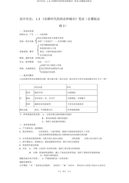 高中历史：1.5《农耕时代的商业和城市》笔记(岳麓版必修2)