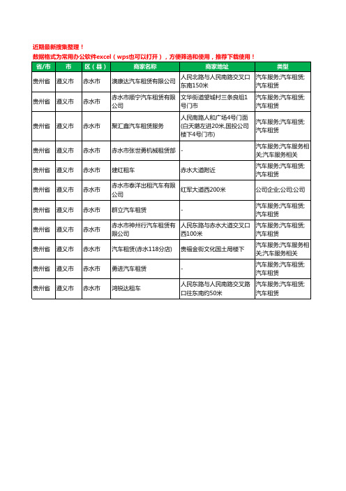 2020新版贵州省遵义市赤水市汽车租赁工商企业公司商家名录名单黄页联系方式大全11家