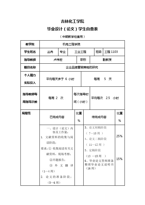 中期检查表