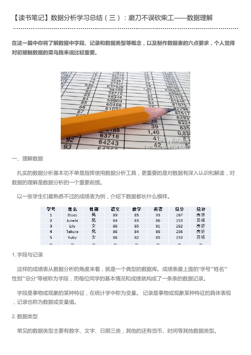 【读书笔记】数据分析学习总结(三)：磨刀不误砍柴工——数据理解