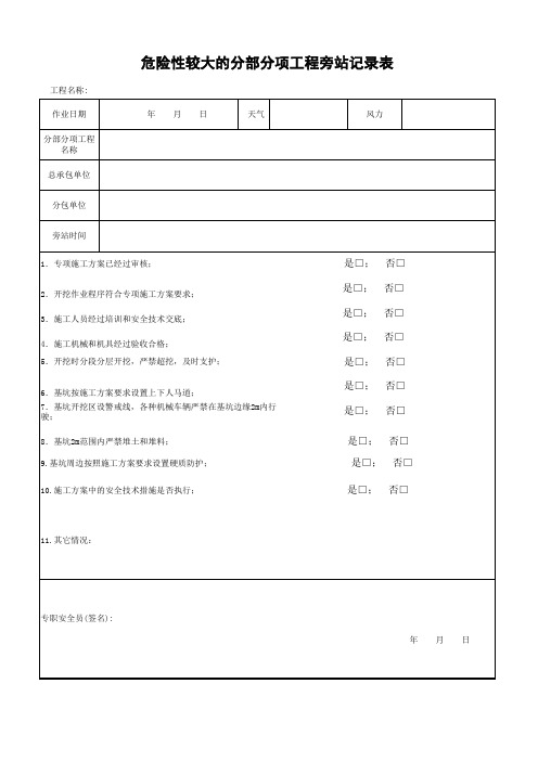 危险性较大的分项分部工程旁站记录表(基坑开挖)