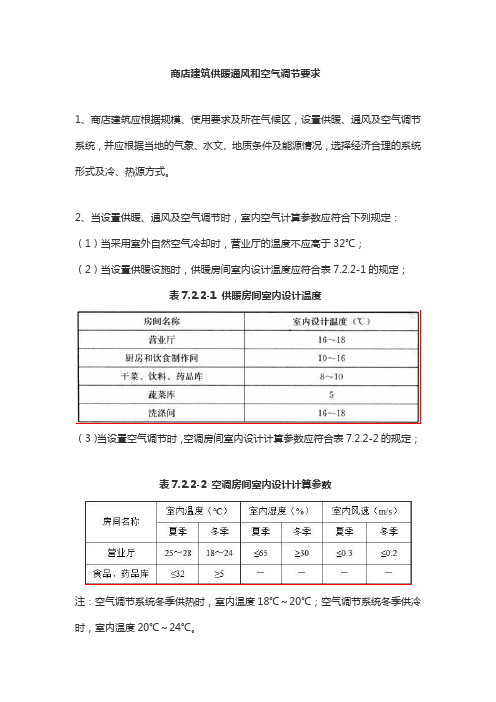 商店建筑供暖通风和空气调节要求