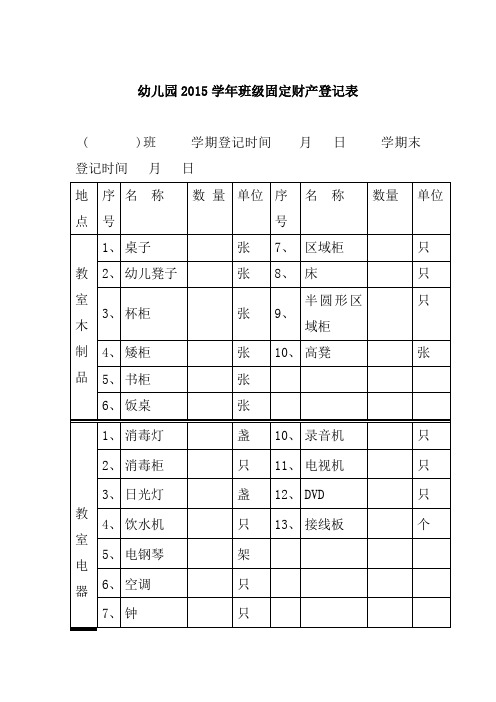 班级固定财产登记表最新