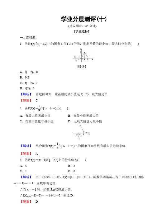 2019-2020学年高中数学(人教A版必修一)学业分层测评：第1章 1.3.1 第2课时 函数的最大(小)值 Word版含