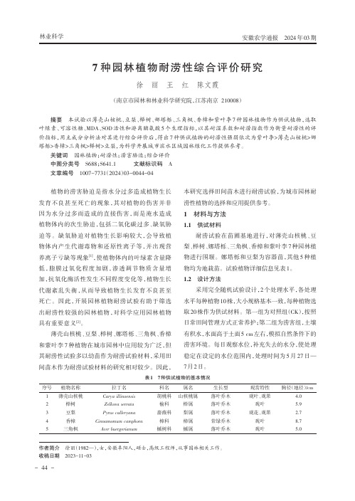 7种园林植物耐涝性综合评价研究