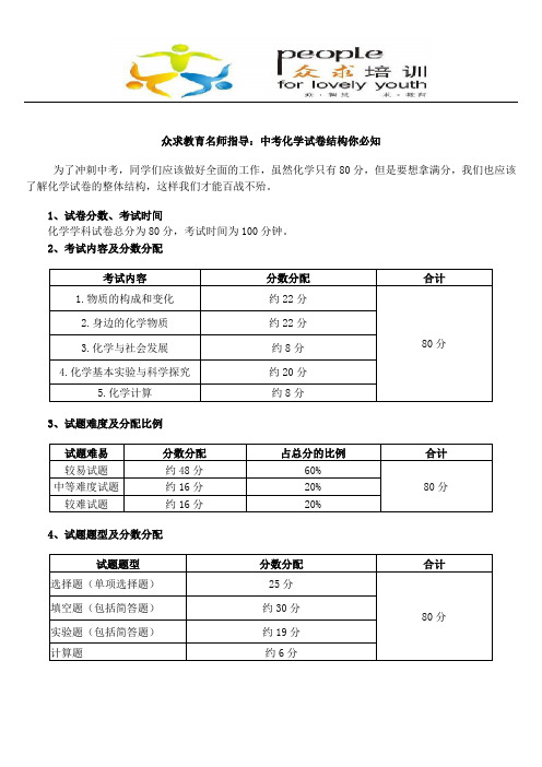 众求教育名师指导:中考化学试卷结构你必知