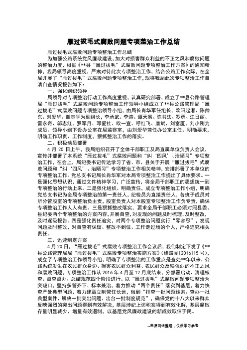 雁过拔毛式腐败问题专项整治工作总结