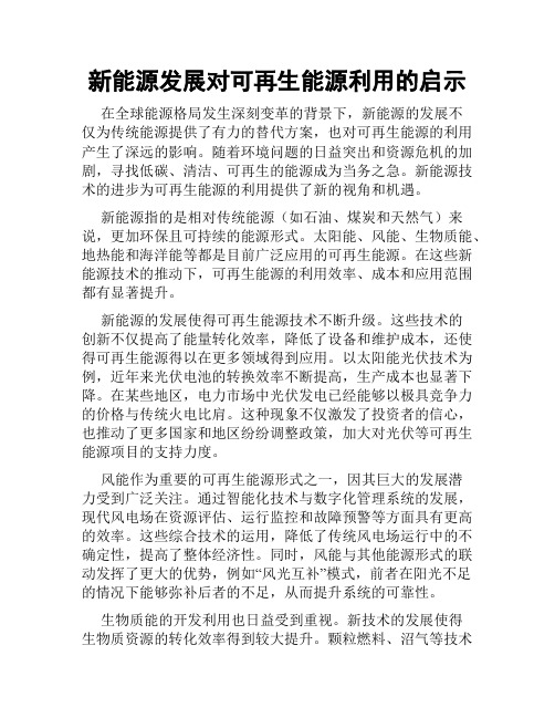 新能源发展对可再生能源利用的启示