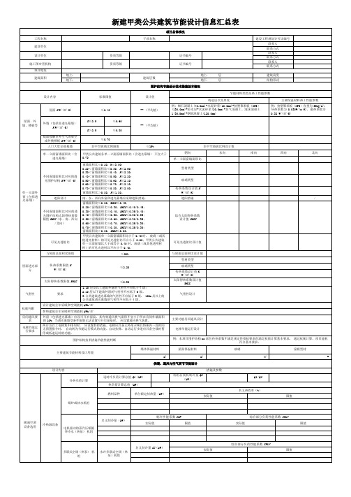 新建甲类公共建筑节能设计信息汇总表