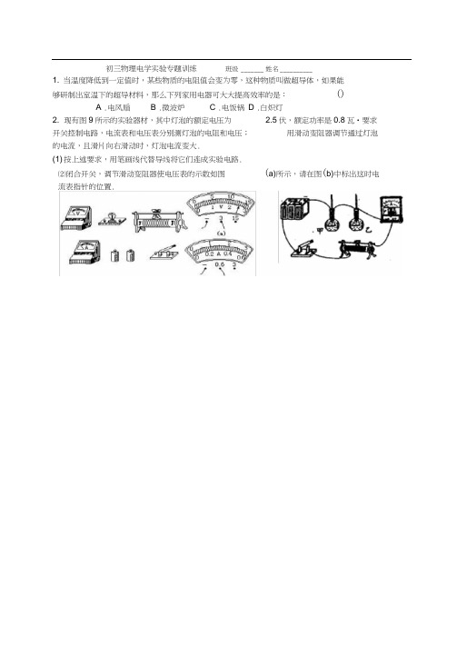初三物理电学实验专题训练_人教版