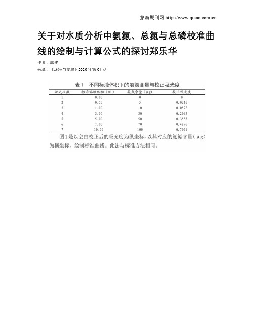 关于对水质分析中氨氮、总氮与总磷校准曲线的绘制与计算公式的探