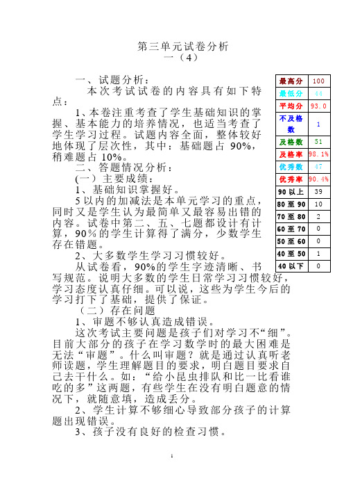 数学第三单元试卷分析