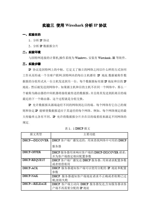 计算机网络实验-使用Wireshark分析IP协议