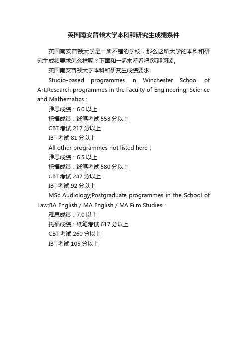 英国南安普顿大学本科和研究生成绩条件