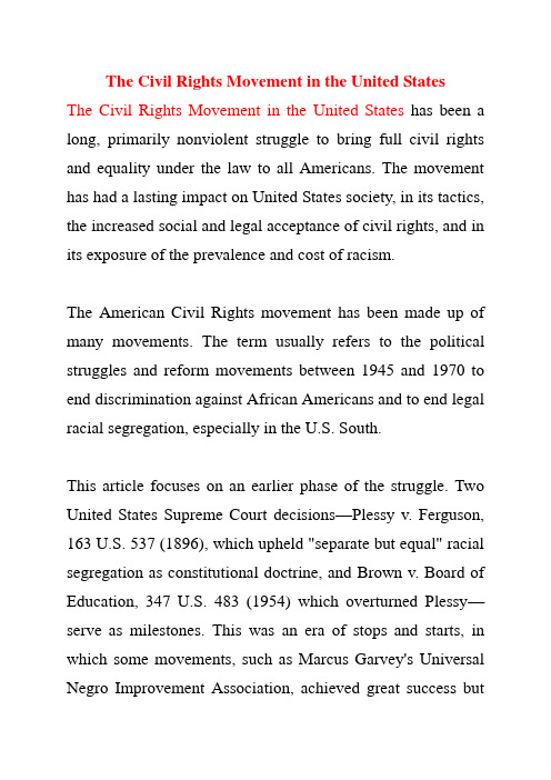 The Civil Rights Movement in the United States