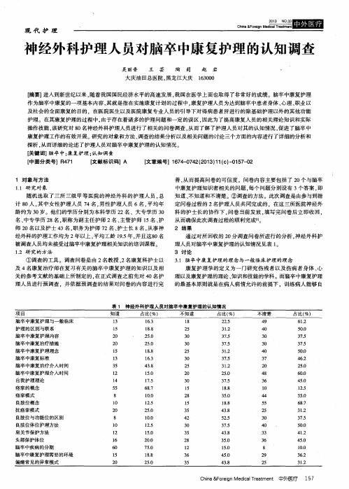 神经外科护理人员对脑卒中康复护理的认知调查