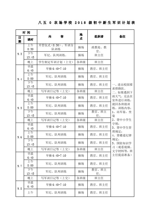 军训计划表时间表人员分配