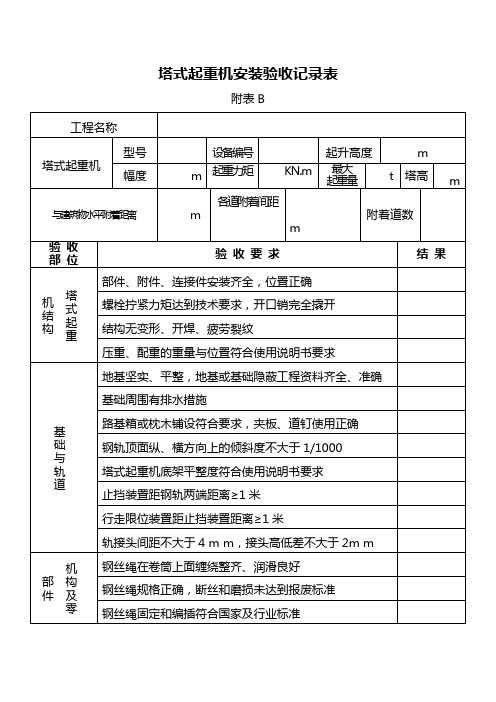 塔式起重机安装验收记录表