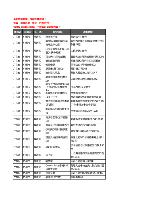 新版广东省广州市荔湾区母婴店企业公司商家户名录单联系方式地址大全122家