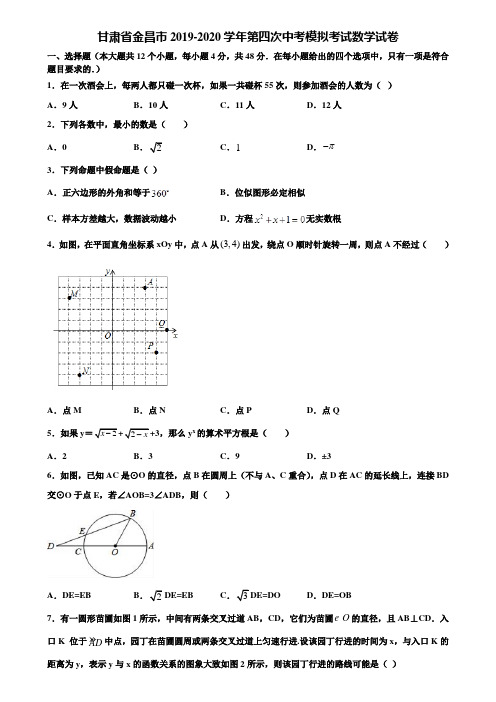 甘肃省金昌市2019-2020学年第四次中考模拟考试数学试卷含解析