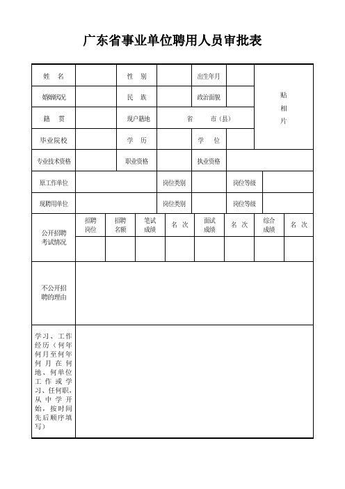 广东省事业单位聘用人员审批表