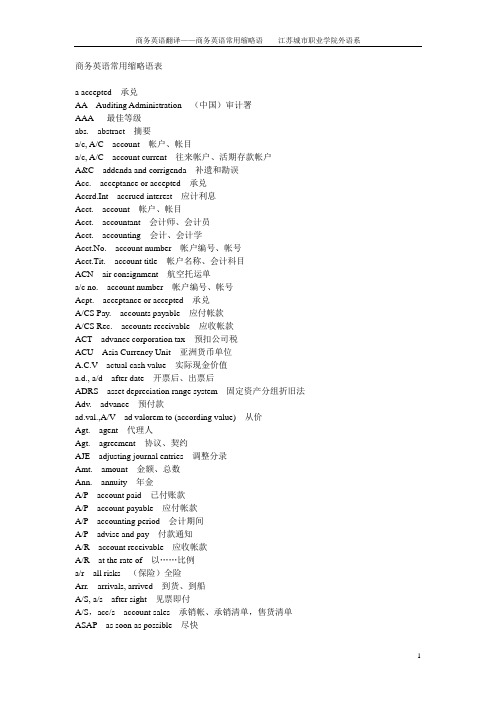 商务英语常用缩略词
