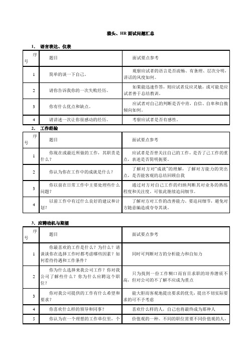 猎头、HR面试问题汇总