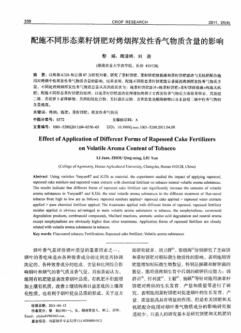 配施不同形态菜籽饼肥对烤烟挥发性香气物质含量的影响