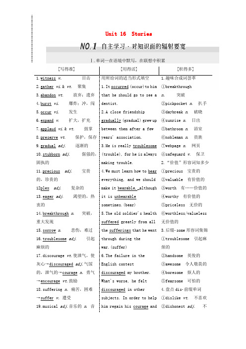 (教师用书)高考英语一轮复习Unit16Stories北师大版选修6