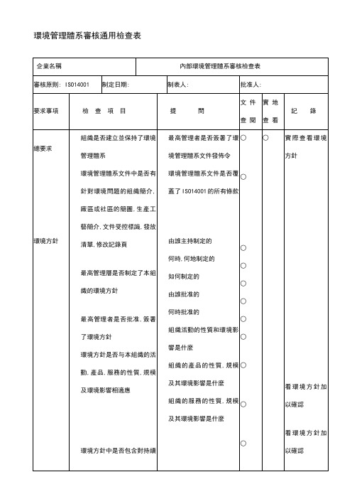 环境体系审核通用检查表