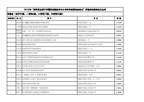 2012年“第五届全国中学理科实验教学与小学科学教研优秀论文”评选活动获奖论文名单