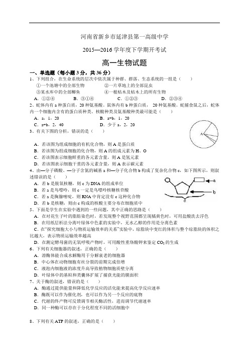 河南省新乡市延津县第一高级中学1516学年度高一下学期开学考试——生物生物