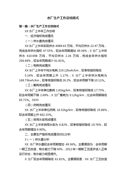 水厂生产工作总结格式