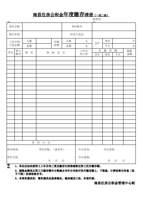 南昌住房公积金年度调整缴存清册