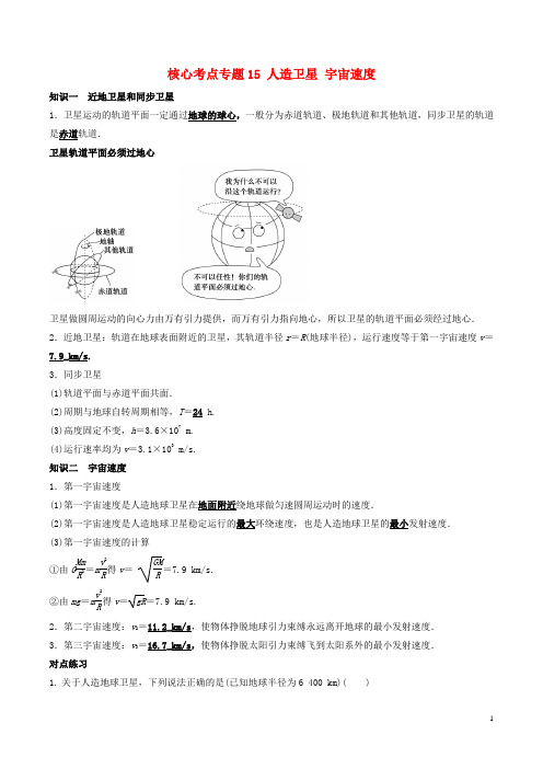 2021学年高考物理一轮复习核心考点专题15人造卫星宇宙速度含解析