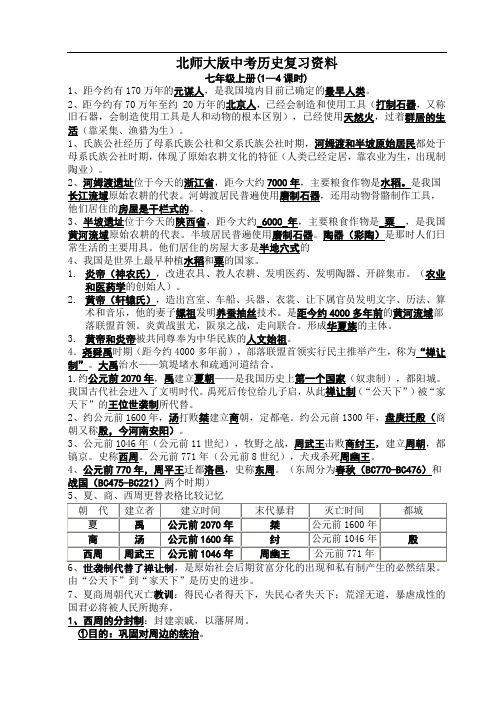 北师大版初中历史中考复习提纲