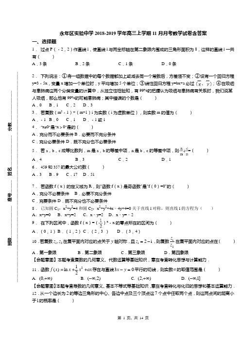 永年区实验中学2018-2019学年高三上学期11月月考数学试卷含答案