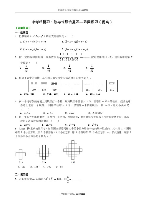 北师大版数学中考总复习：数与式综合复习--巩固练习(提高)(可编辑修改word版)