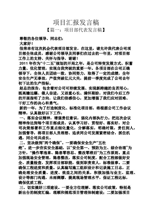 工作汇报之项目汇报发言稿