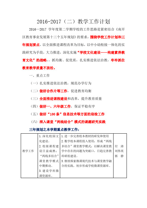 2016-2017(二)教学工作计划