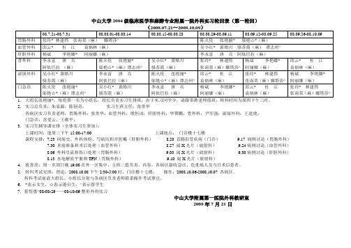 中山大学2004级临床医学和麻醉专业附属一院外科实习轮回表