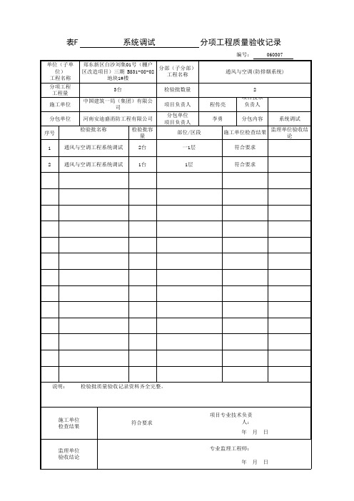 系统调试 验收表格