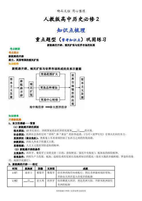 人教版高中历史必修2[01知识点整理及重点题型梳理]新航路的开辟、殖民扩张与世界市场的拓展