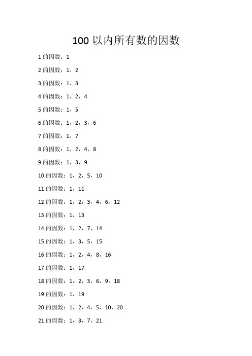 100以内所有数的因数